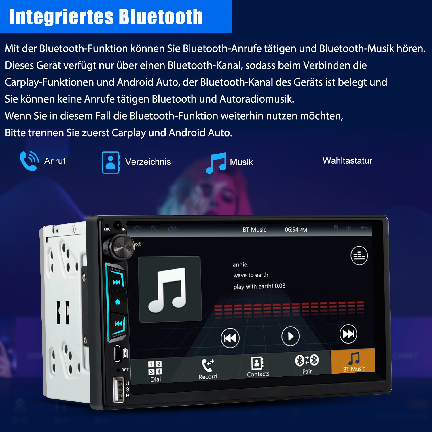 Autoradio 2 DIN senza fili CarPlay Android Auto BT 5.0 vivavoce USB-C IPS 7" foto 4