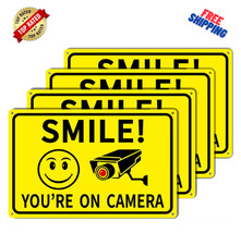 4-Pack Smile You're On Camera Signs 8"x12" Rust Free Aluminum Video Surveillance