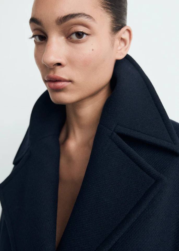 NUEVA MANGA Chaqueta Mezcla Lana con Maxi Solapas Azul Marino Oscuro TALLA L/100% AUTÉNTICA Foto 4 de 4