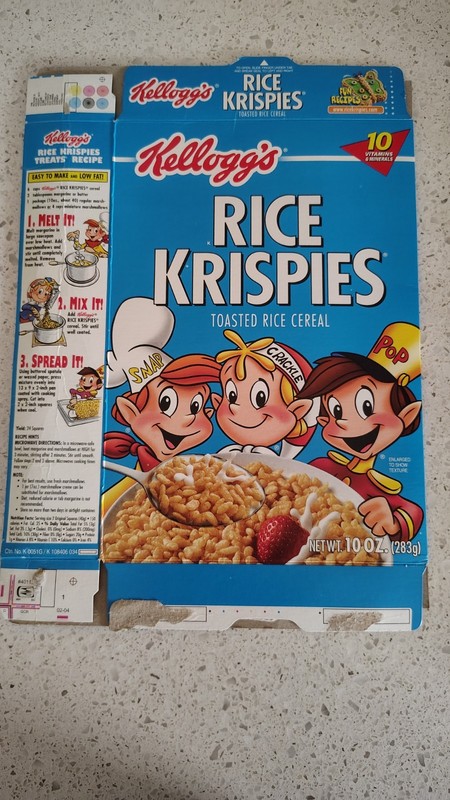 Vintage Food Packaging RICE KRISPIES CEREAL BOX 2002 Recipes Uncut KELLOGGS Snap