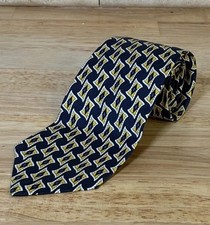Polo Ralph Lauren Blue Silk Tie Necktie Geometric Hand Made in USA 3.5  