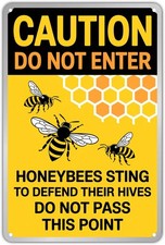 Caution Honeybees Sting Vintage Bee Hives Tin Metal Signs Home D cor 8x12