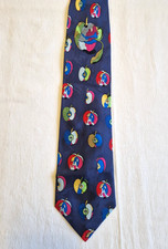 Krawatte Motivkrawatte Vintage 70er 80er 90er lustig mehrfarbig Apfel blau bunt