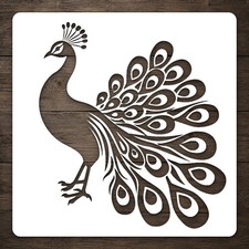 Reusable Peacock With Fanned Tail Mylar Stencil for DIY Wall Stencil Template