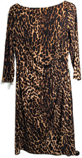 Lauren Ralph Lauren Dress Womens 6 Brown Leopard Print Ruched Sheath Knee Length