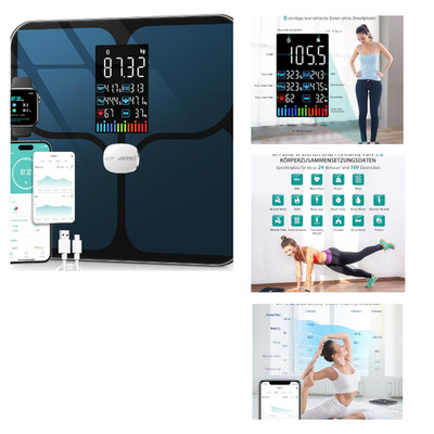 Körperfettwaage Digital Schwarz, Wiederaufladbar, 16 Messungen, 180 kg, ABLEGRID