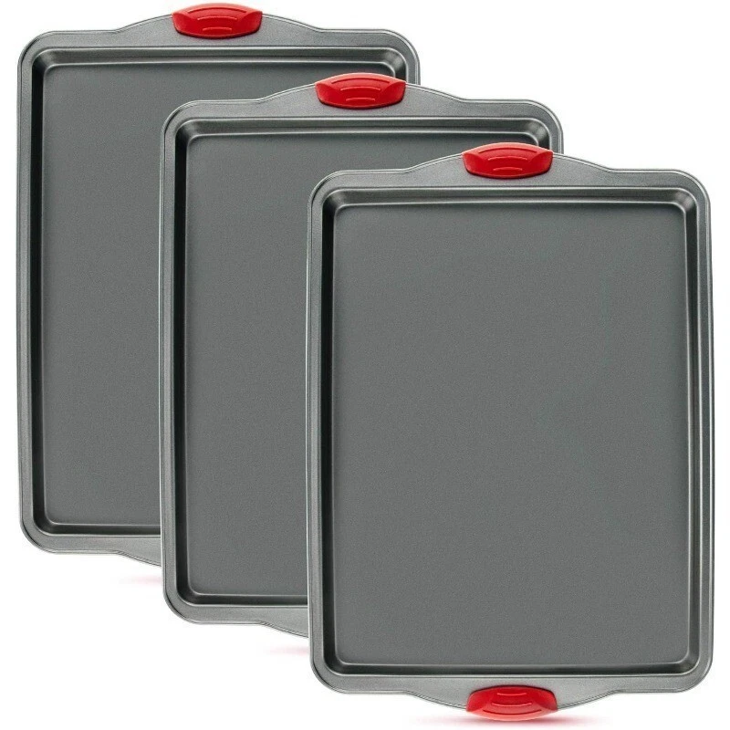Nonstick Baking Sheet Pans Gourmet Rimmed Half Cookie Sheet Trays Set of 3