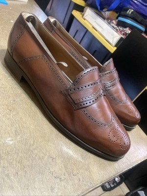 Bally Of Switzerland Gerona Loafers Shoes Brown Leather Slip-On Wingtip 8EEE