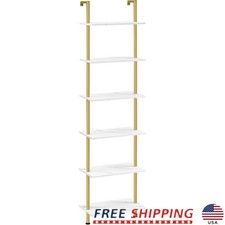 6 Tier Ladder Bookshelf Narrow Wall Mounted Storage Display Shelf Rack Gold