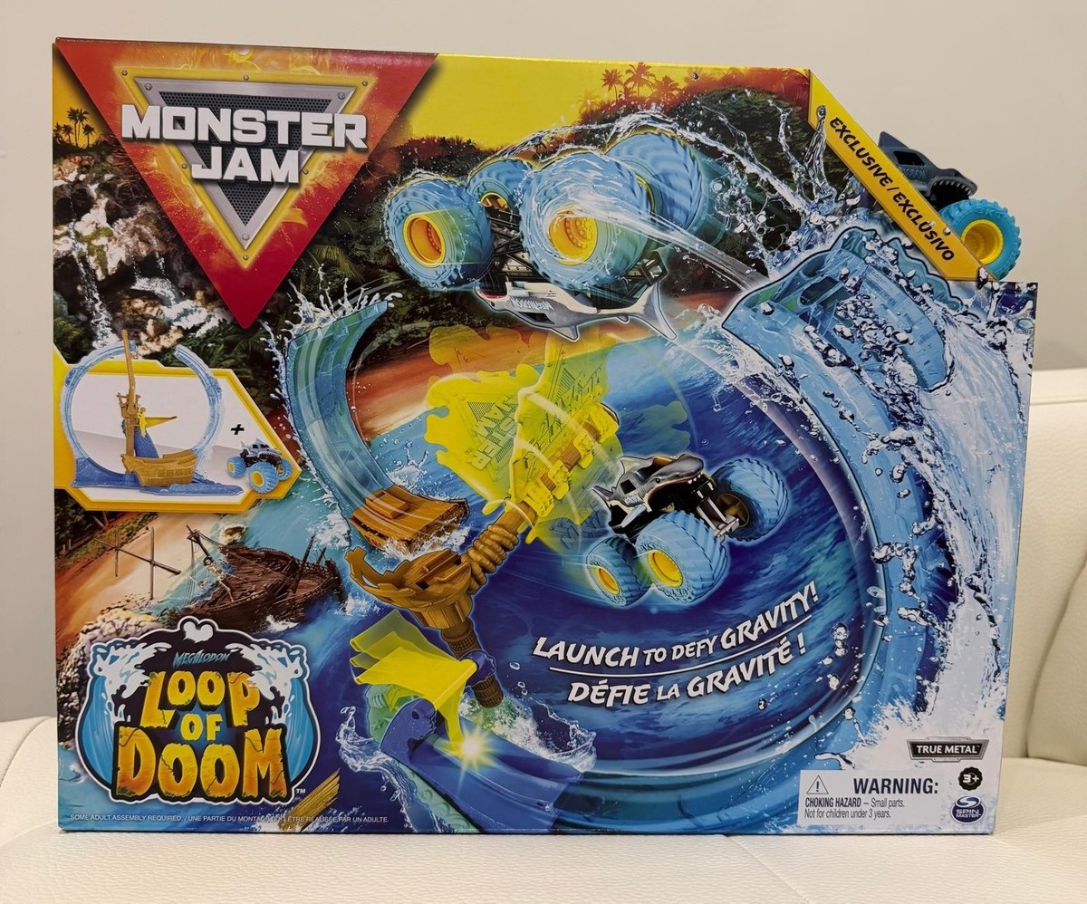 MONSTER JAM MEGALODON Loop of Doom Stunt Track Playset 1:64 Truck