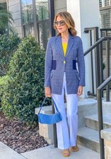 Cabi Checkup Blazer Blue Plaid Gold Buttons Nwt Sz M 5848