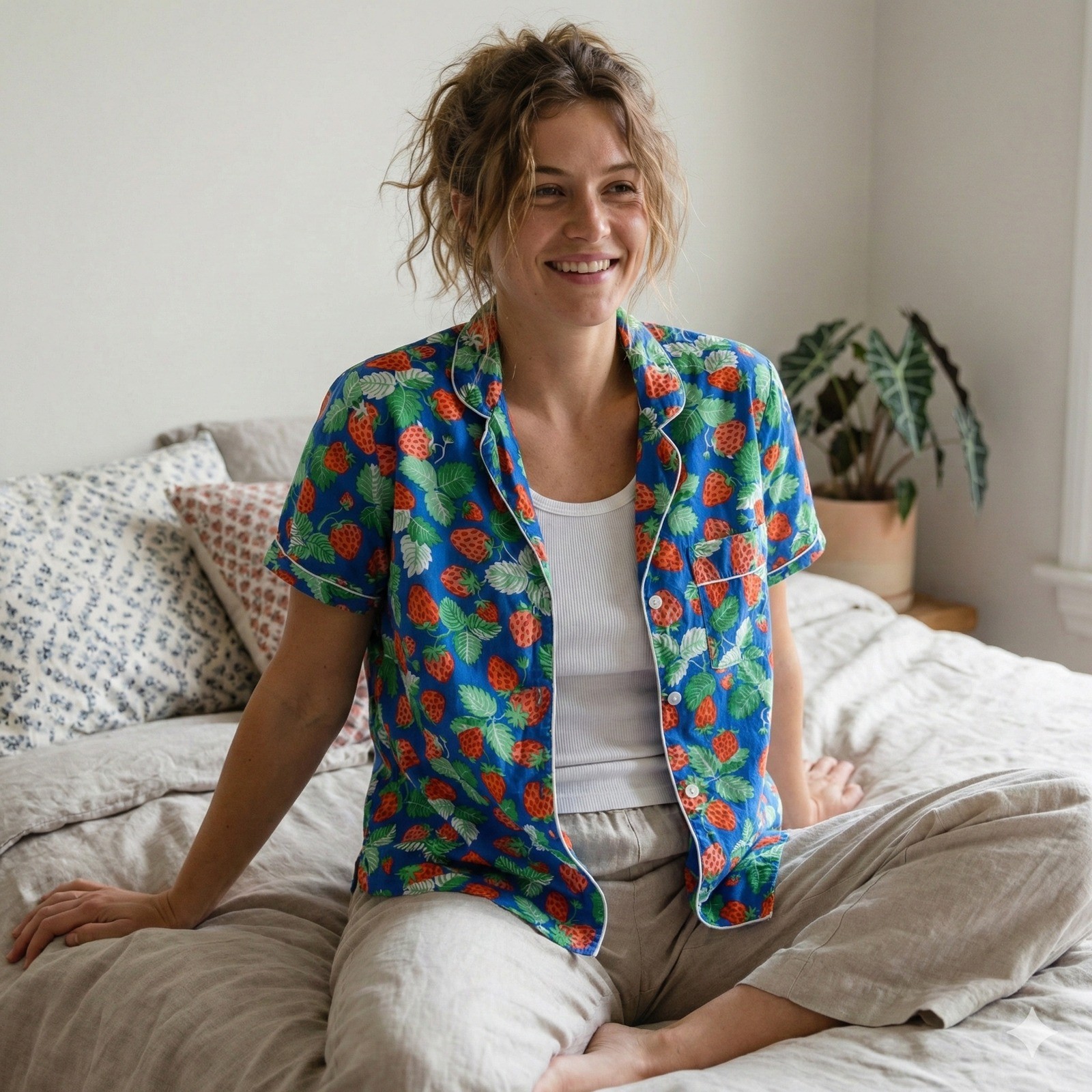 Printfresh Pajama Top Womens Medium Strawberry Pr… - image 1