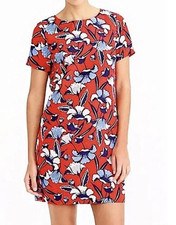J Crew Womens Dress Sheath Red Blue Floral Short Sleeve Size 2