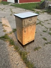 vintage stor-all steel cabinet youngstown style black & chippy white cabinet