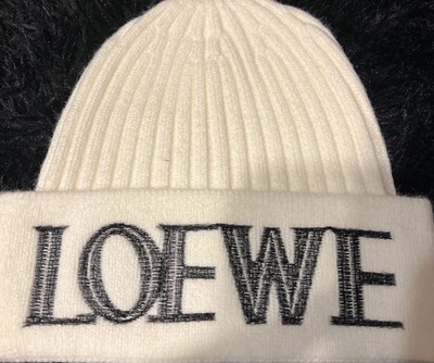 Ribbed Wool Knit Beanie With Embroidery Black LOEWE NWT