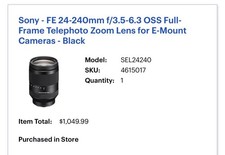 Sony FE 24-240mm f/3.5-6.3 OSS Full Frame E Mount Telephoto Zoom Lens