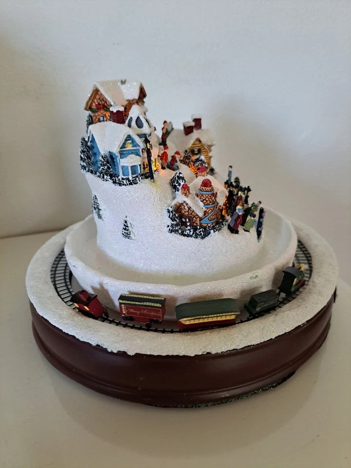 Thomas Kinkade Masterpiece Edition White Christmas Village Moving Train Light Up - Image 3 of 4