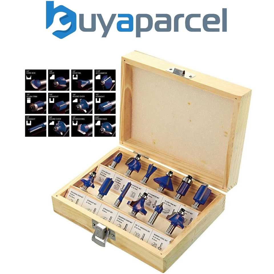 Trade 12 Piece TCT Router Bit Set Cutter 1/4" Shank Tungsten Carbide Wooden Case