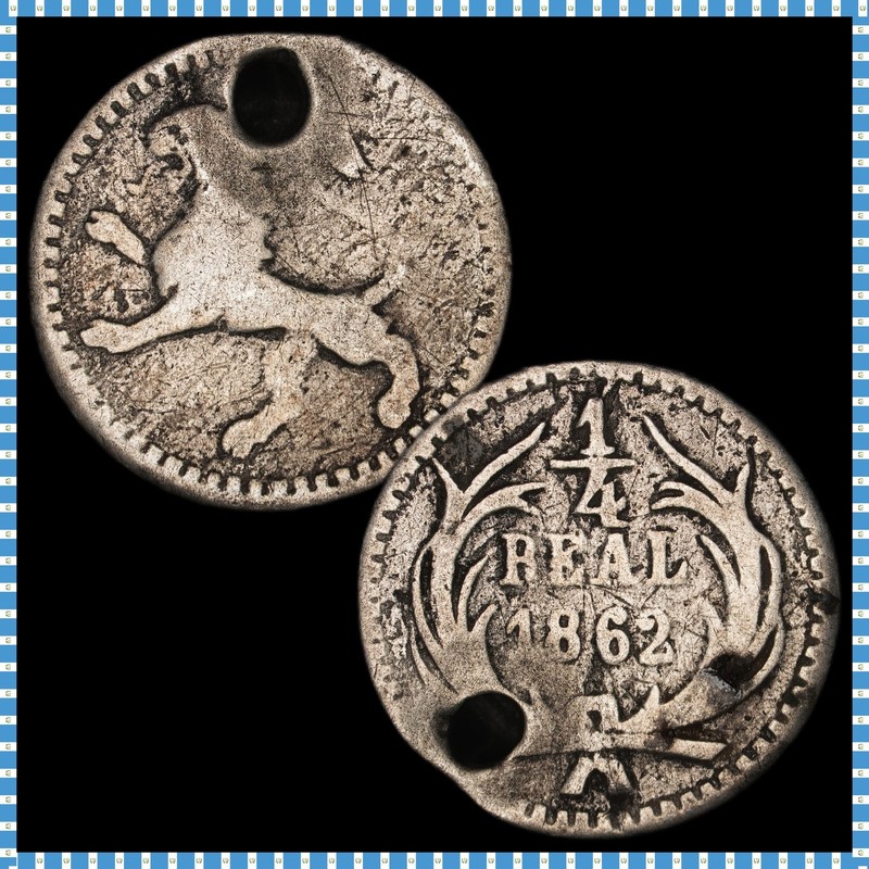 Guatemala - 1/4 Real - 1862 - KM#130 - Silver .903 - 0.022 ASW