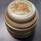 Vintage Large Tin Trinket Powder Box Wind Up Music Box Roses Flowers Musical — photo 1
