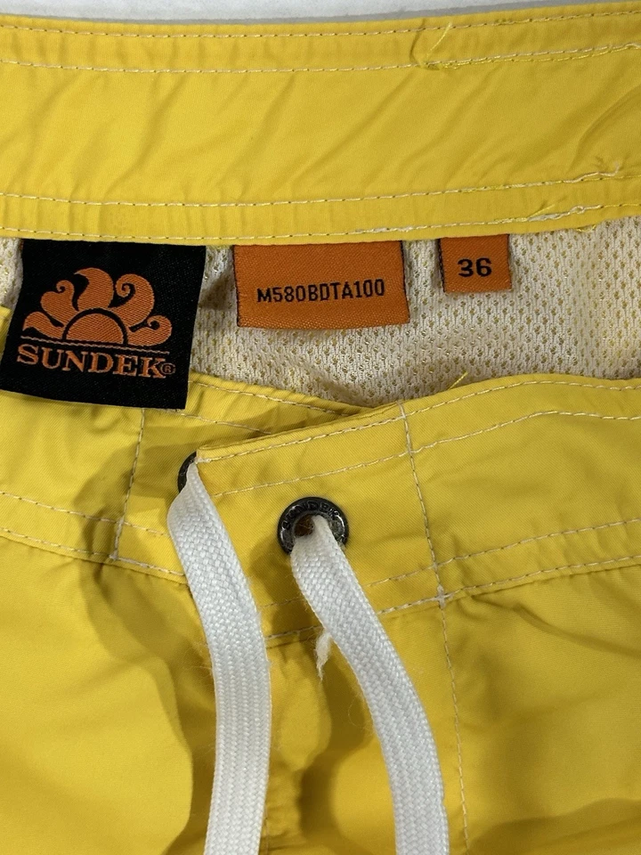 Sundek Board Shorts Swim Trunks 36 Yellow Rainbow Stripe Retro Surf Style - Image 3 of 4