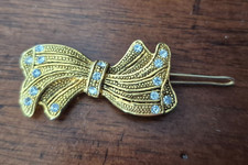 Vintage bow with rhinestones hair clip goldtone