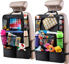 Backseat Car Organizer Tablet Holder 9 Storage Pockets Kick Mat Set 2 Pack Black