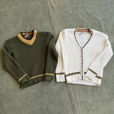 1960s 2 Youth Knit Sweaters Kids Cardigan Pullover 1970s