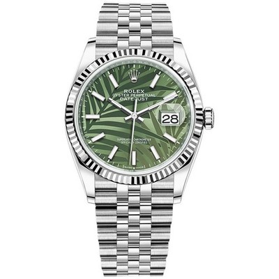 Rolex Datejust 126234-0047 36mm Green Palm Dial  Jubilee Stainless Steel Watch
