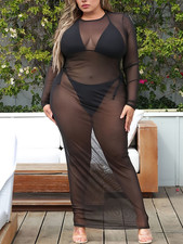 Netzkleid Fischnetz Strandkleid Lang Kleid Sexy Schwarz Transparent L/XL