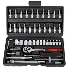 46 PCS Socket Wrench Set, Mechanic Tool Kit Ratchet, 1/4" Drive Bit Metric Tools