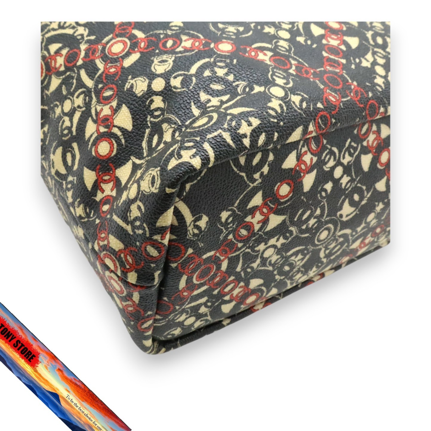 Chanel Coco Travel Tote PVC Leather Black Beige Red Silver Hardware thumbnail 3