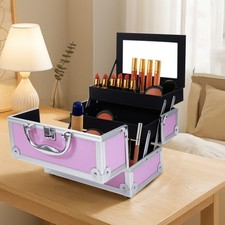SM-2176 Aluminum Makeup Train Case Jewelry Box Cosmetic Organizer