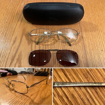 Rx-able Vintage Jaguar 3374 Pure Titanium glasses w Clip-on Sunglasses & Case