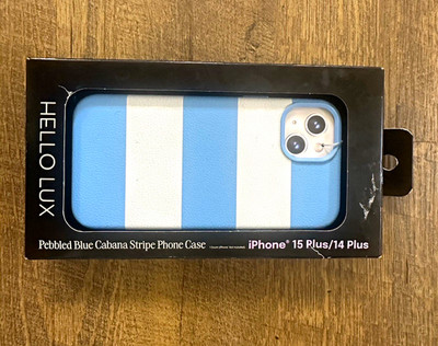 Hello Lux Pebbled Striped Blue/White Phone Case MagSafe for iPhone 15/14 Plus