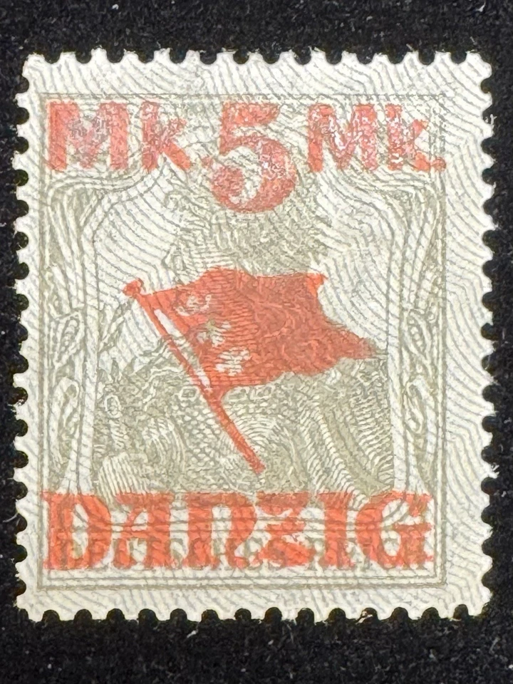 🔥 Danzig 1920 - Edición Bandera 5 Marcos - Oliva/Rojo - Genuino Vintage - F-VF 🔥 Foto 4 de 4