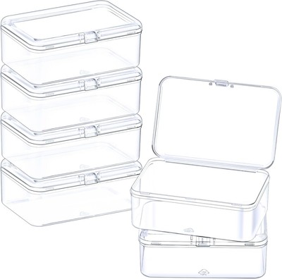 6 Pack Small Plastic Storage Containers with Hinged 3.5 x 2.3 x 1.3 Inch 