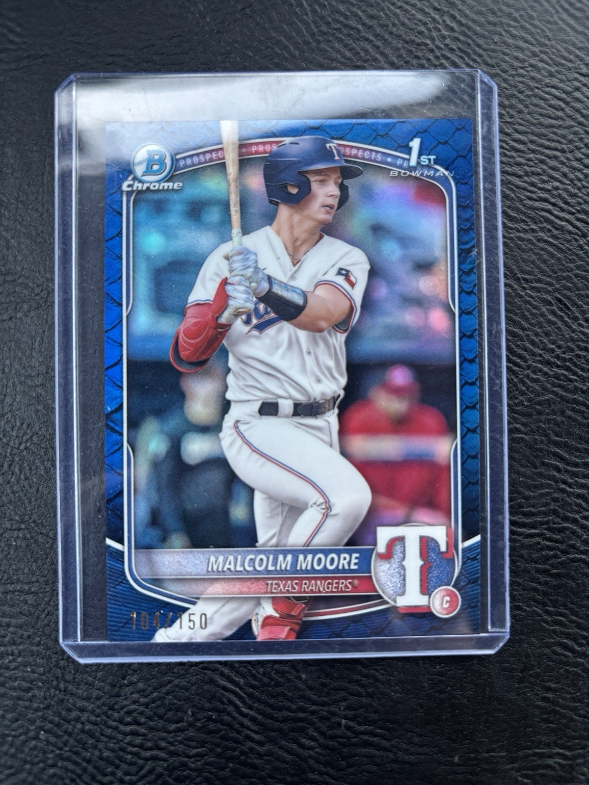 2025 Bowman MALCOLM MOORE 1st Chrome Reptilian Blue Refractor #/150 Rangers