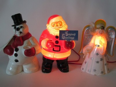 Vintage 1950s Royal Royalite Santa Snowman Angel Light Up Christmas  Plastic