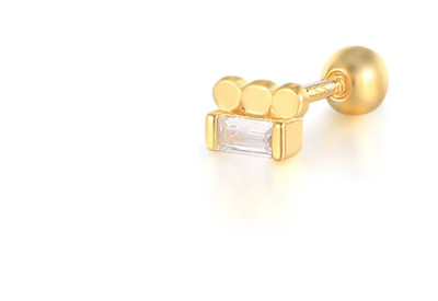 Single 1 Piece Stud Earring Baguette three dot sterling silver gold tiny dainty