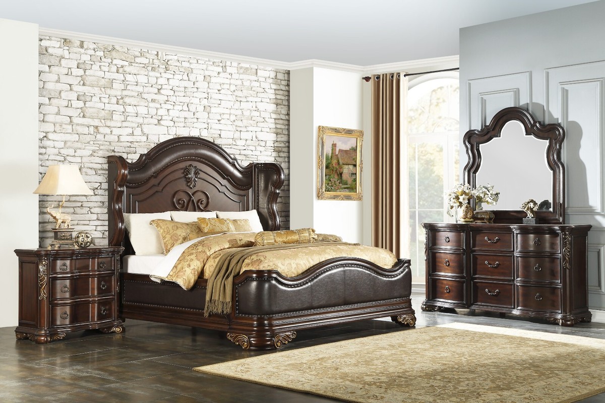 NEW Grand Classic Cherry Brown King Queen 4PC Bedroom Set