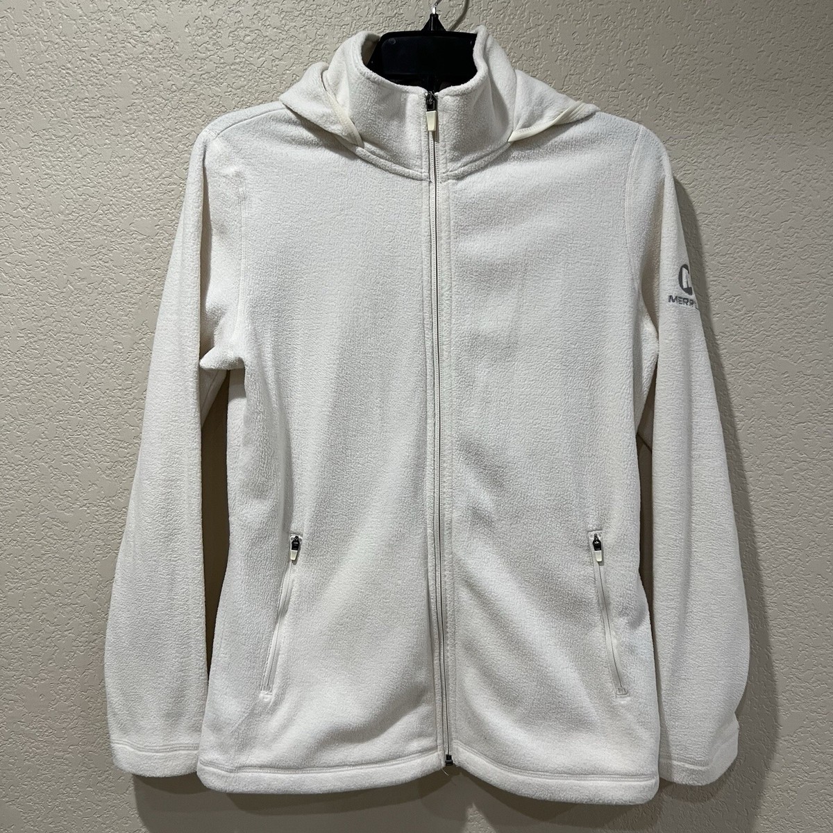 Merrell Women Fleece Jacket Coat Size Small Ivory Cream Hooded