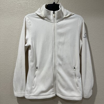 Merrell Women Fleece Jacket Coat Size Small Ivory Cream Hooded Outdoor Full Zip