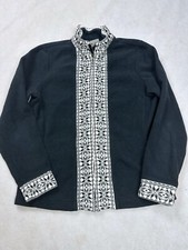Ll Bean Black White Aztec Pattern Fleece Nordic Jacket Size Medium