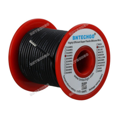 18 Gauge Flexible Silicone Wire Black 100 feet 600V 200 deg C Tinned Copper Wire