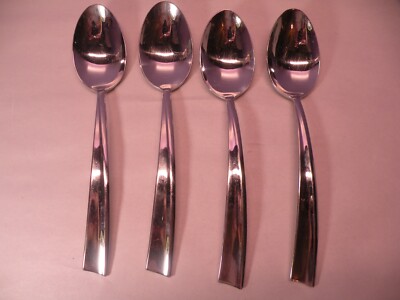 Set Of 4 Hampton Silversmiths Symmetry Soup Spoons 8 In. GC3