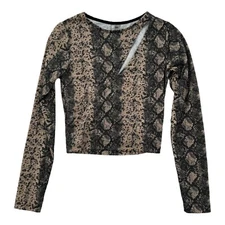 Asos Top Womens Size 4 Snake Print Long Sleeve Crop With Slit Blouse NEW