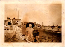 Pretty Women on Unidentified Beach Boardwalk Smokestack 1920s Antique Photo