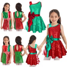 Kids Sequin Tutu Dress Girls Red Christmas Dress Shiny Bow Ballet Dance Leotard