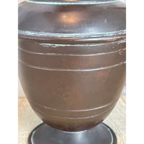 Rustic copper jug shaped vase with heavy patina - retro metal homewares - Picture 3 of 10